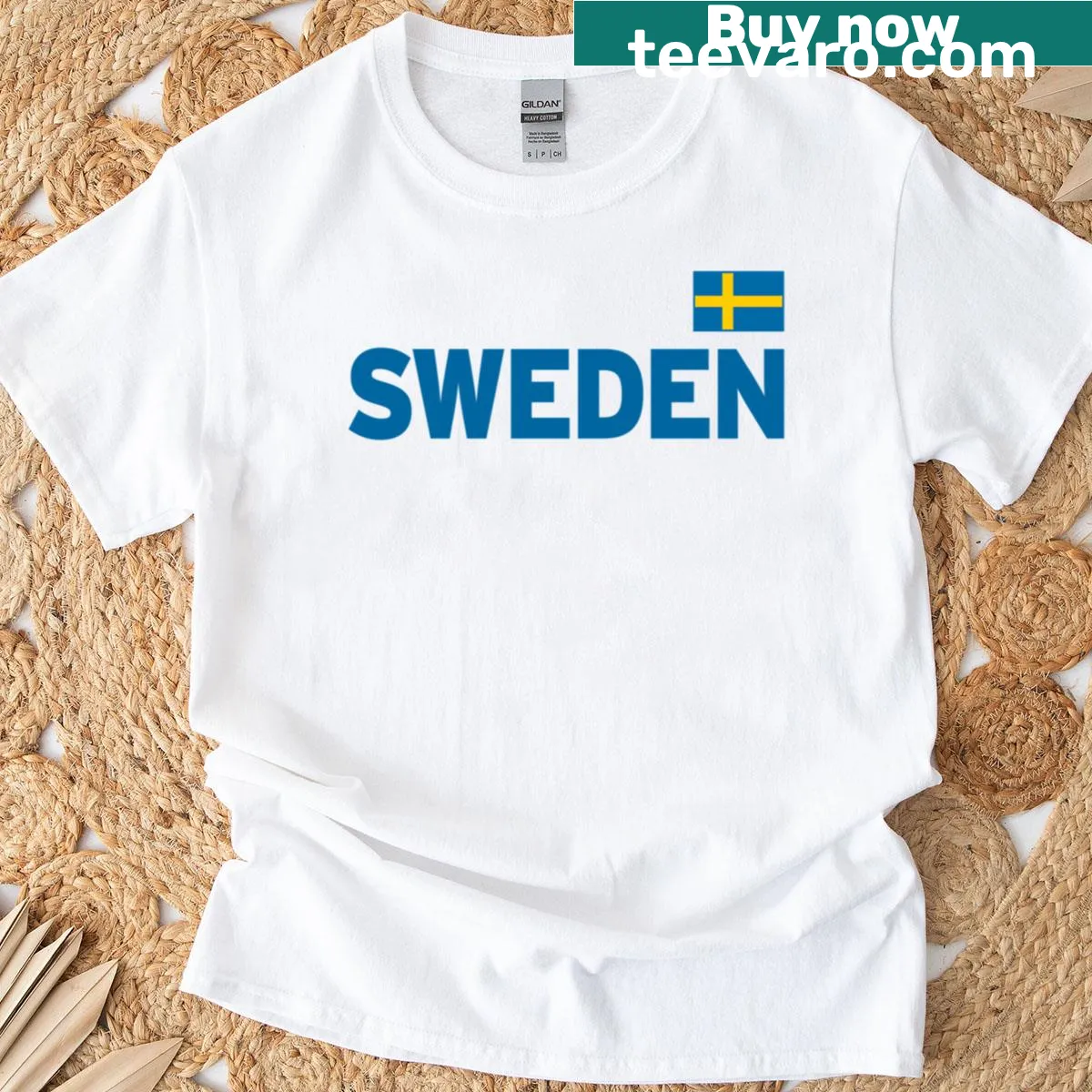 T-shirt featuring the Sweden National Team logo and flag design — on a men's t-shirt