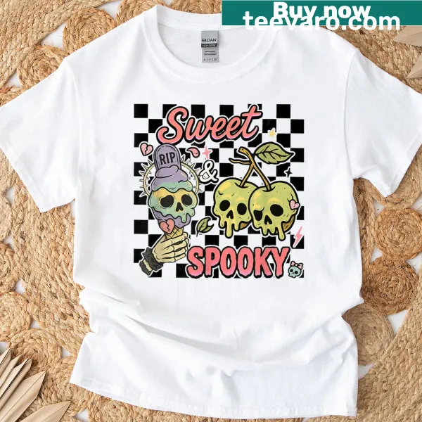 Funny Halloween T-shirt featuring a playful skull design