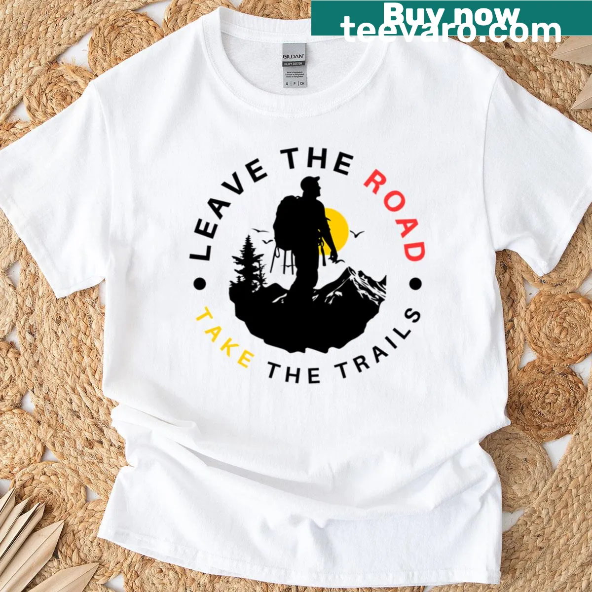 T-shirt with an illustration of winding trails and mountains — on a men's t-shirt