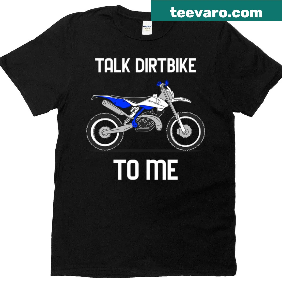 Motocross themed t-shirt with 'Talk Dirtbike To Me' graphic — on a men's t-shirt