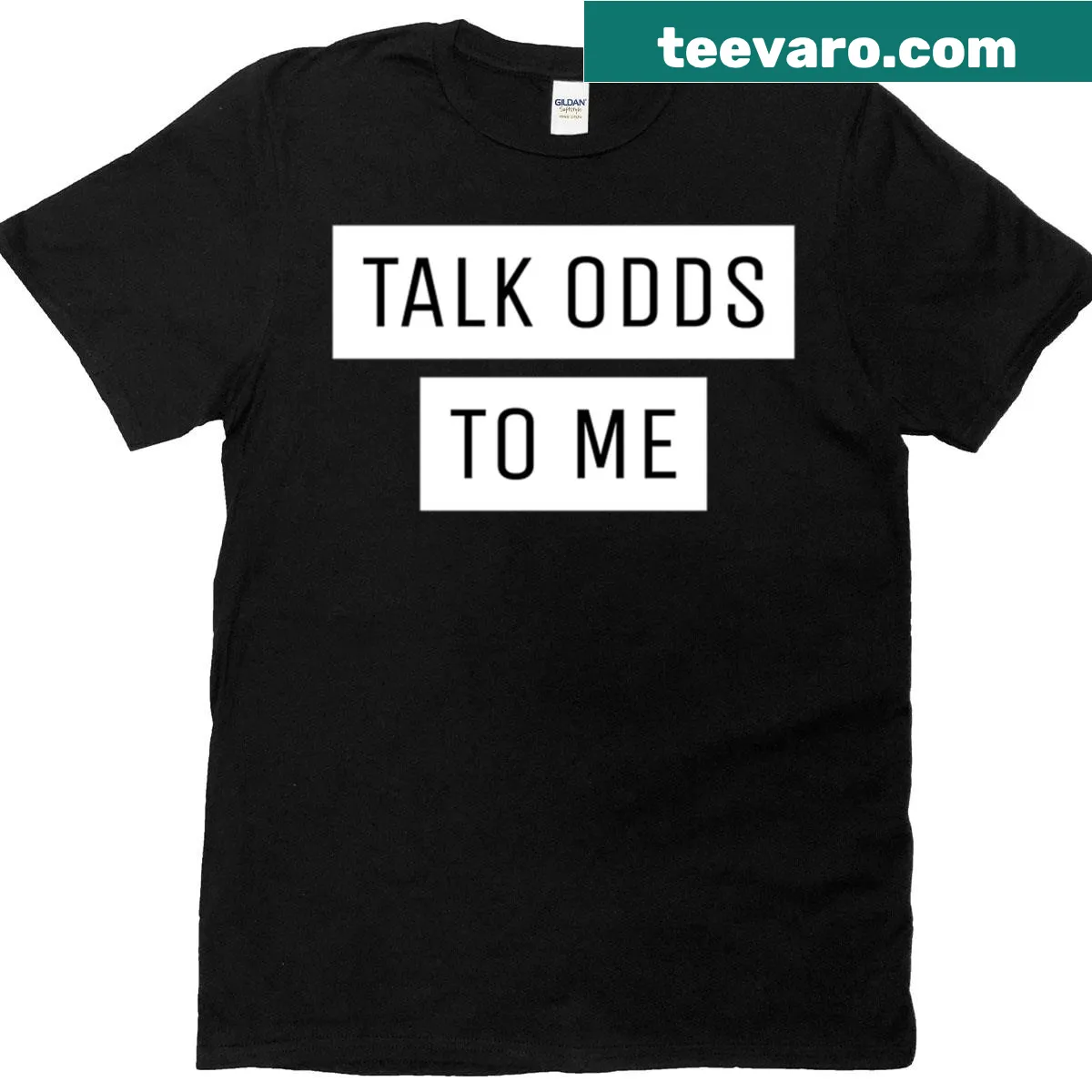 Playful sports betting t-shirt with 'Talk Odds To Me' text design. — on a men's t-shirt