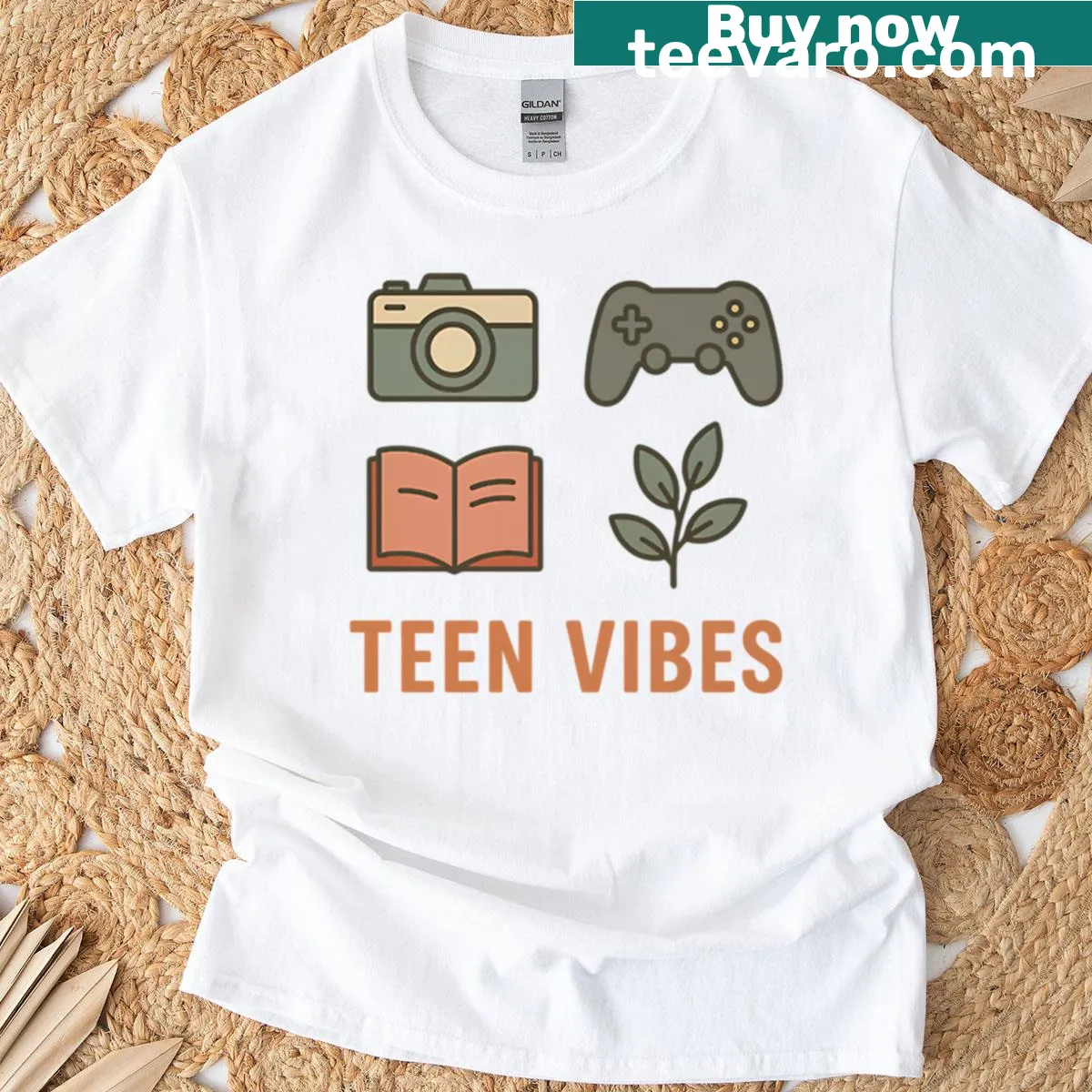Minimalist T-shirt with line-art hobby icons tailored for teens — on a men's t-shirt