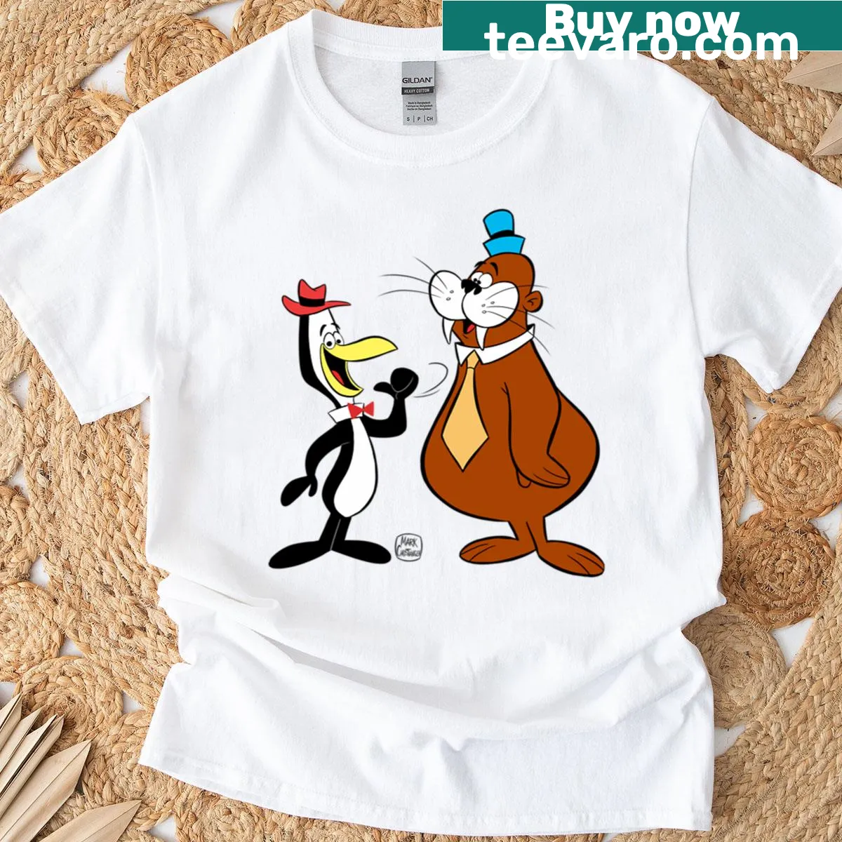 Tennessee Tuxedo and Chumley cartoon T-shirt illustration — on a men's t-shirt