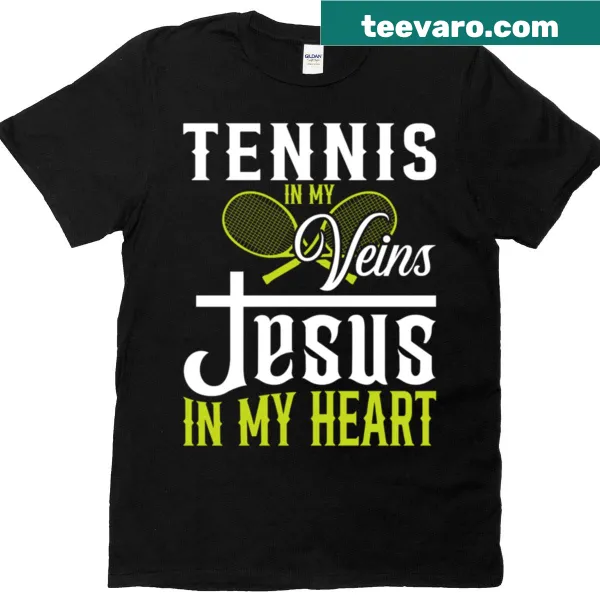 Heartfelt typography on t-shirt expressing love for tennis and faith