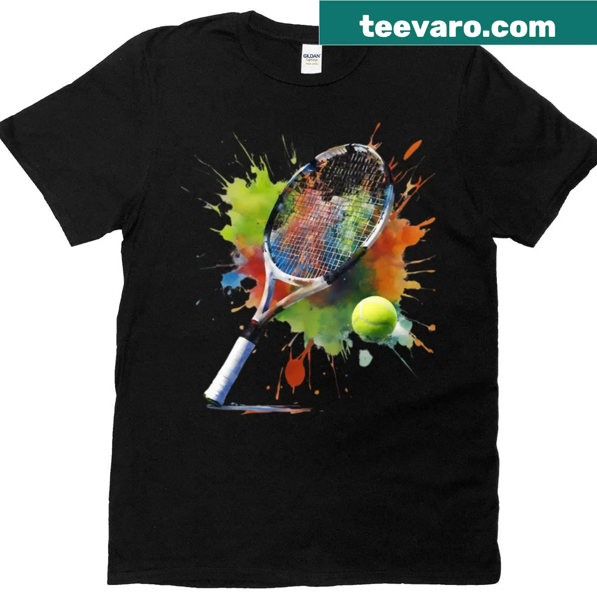 Dynamic tennis-themed graphic with splash design on a sports t-shirt — on a men's t-shirt
