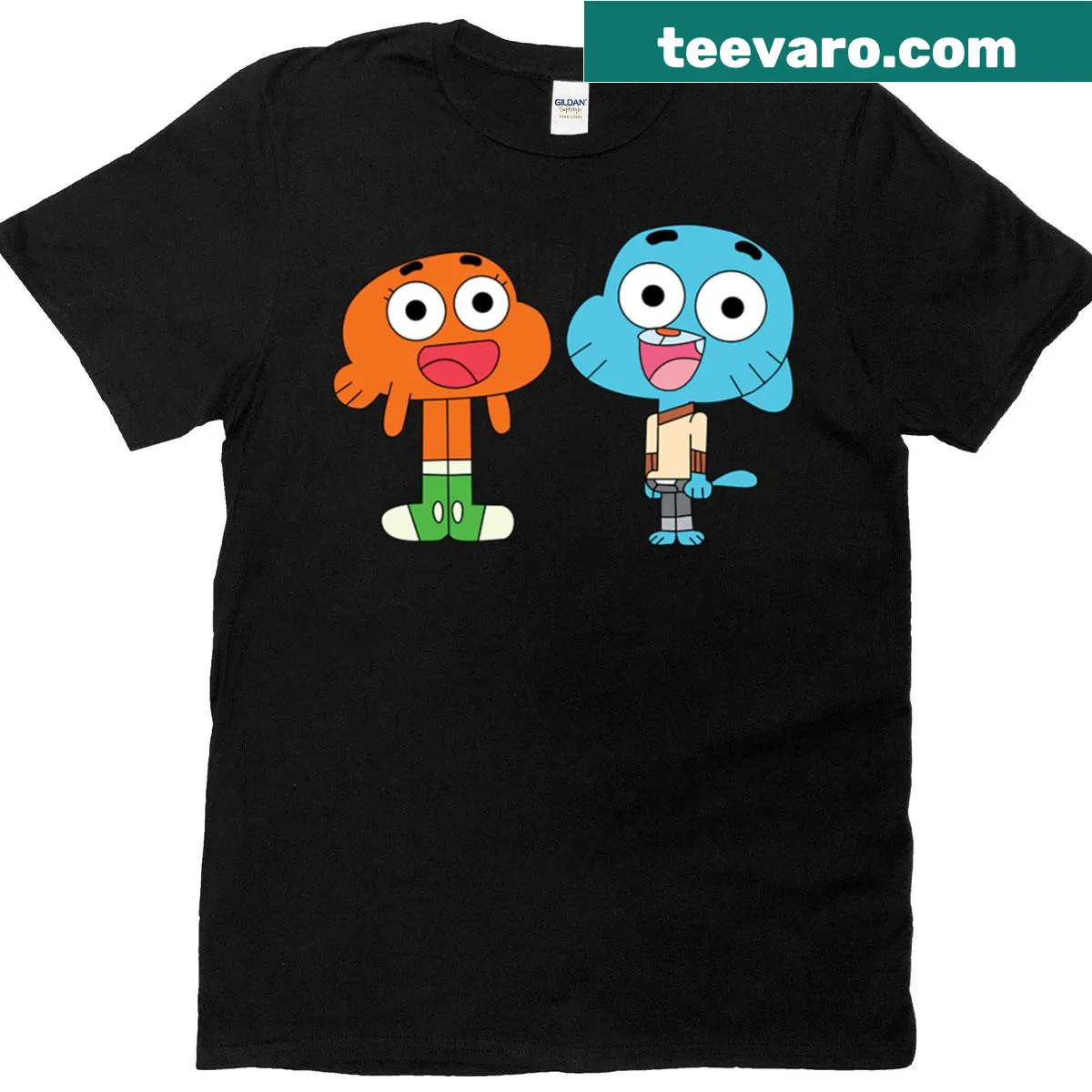 Gumball and Darwin characters from The Amazing World of Gumball t-shirt — on a men's t-shirt