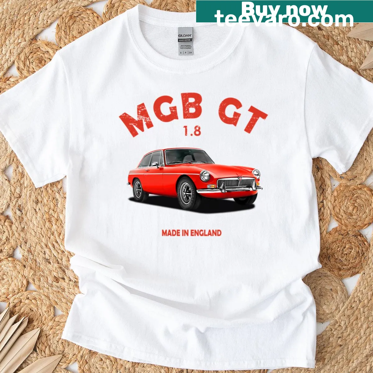 T-shirt featuring an illustration of the classic MGB GT vehicle — on a men's t-shirt