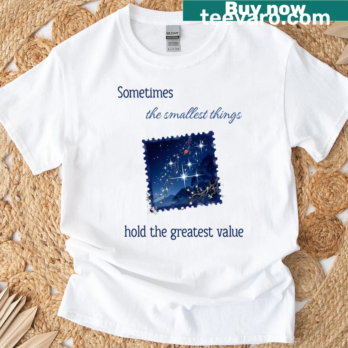 Cartoon shirt celebrating the beauty of small things — on a men's t-shirt
