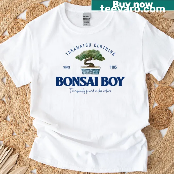 Illustrated T-shirt featuring a traditional bonsai boy design