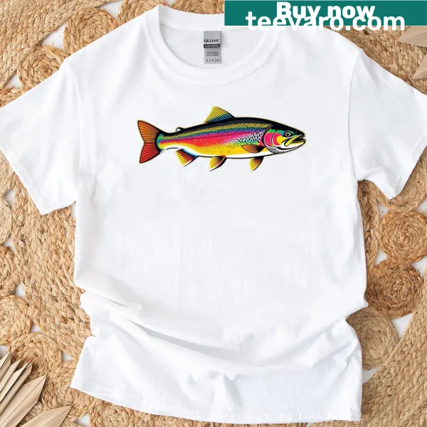 T-shirt featuring an illustration of a graceful trout