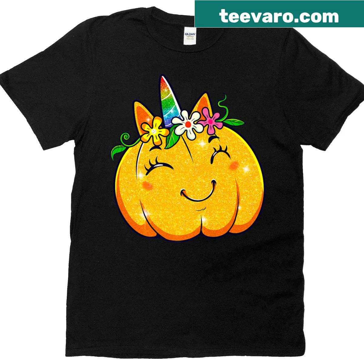 Cute t-shirt with a unicorn and pumpkin design for kids — on a men's t-shirt