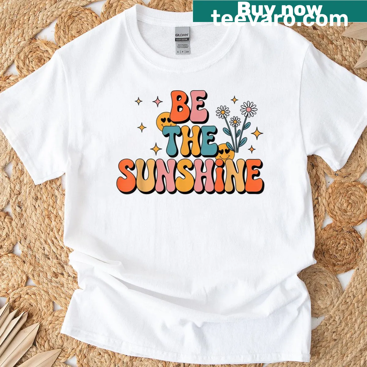 Vintage teacher t-shirt with 'Be The Sunshine' motivational phrase — on a men's t-shirt