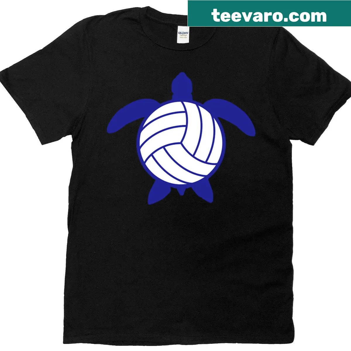 Illustrative turtle volleyball t-shirt for fans — on a men's t-shirt