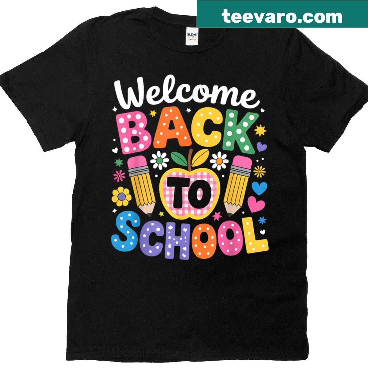 Happy first day of school T-shirt for teachers with cheerful text — on a men's t-shirt