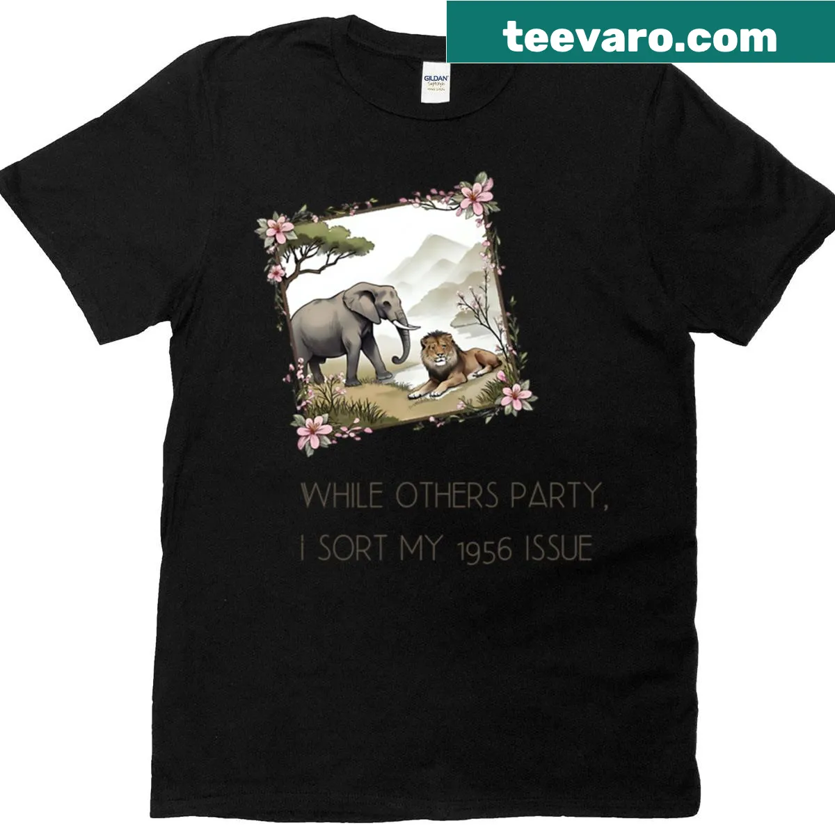 T-shirt with humorous text about sorting a 1956 issue — on a men's t-shirt