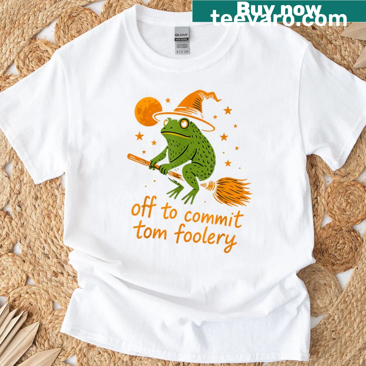 Cute t-shirt featuring a whimsical frog wizard ready for mischief — on a men's t-shirt