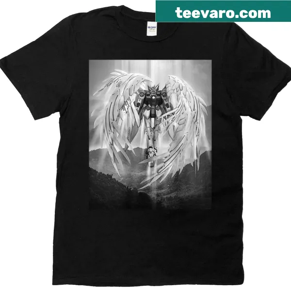 Intricate ink art t-shirt featuring the Wing Gundam design
