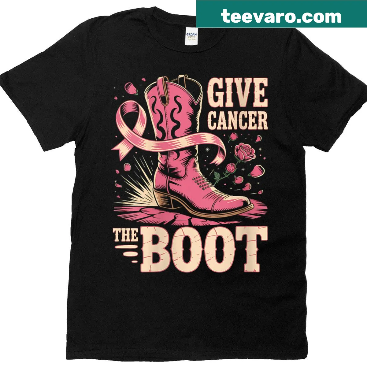 Empowering t-shirt with a cowboy theme and breast cancer awareness message — on a men's t-shirt