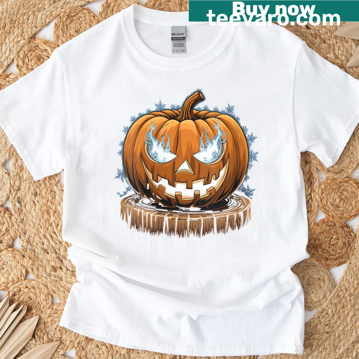 Fun Halloween jack-o'-lantern design on a women's T-shirt — on a men's t-shirt