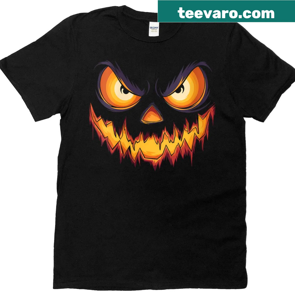 Jack O' Lantern Halloween t-shirt with scary pumpkin face — on a men's t-shirt