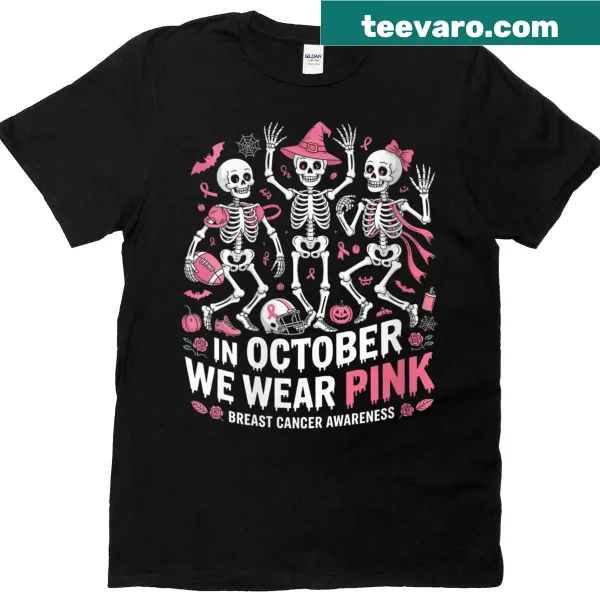 Halloween skeleton design supporting breast cancer awareness