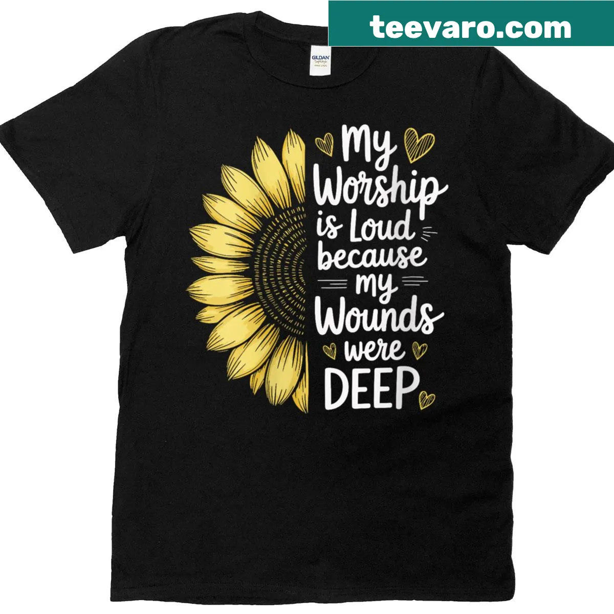 Inspirational faith quote t-shirt about worship and wounds — on a men's t-shirt