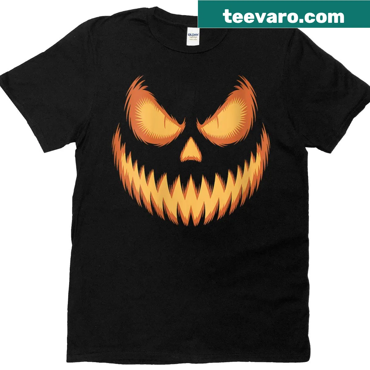 Scary Jack O' Lantern Halloween t-shirt with spooky pumpkin face — on a men's t-shirt
