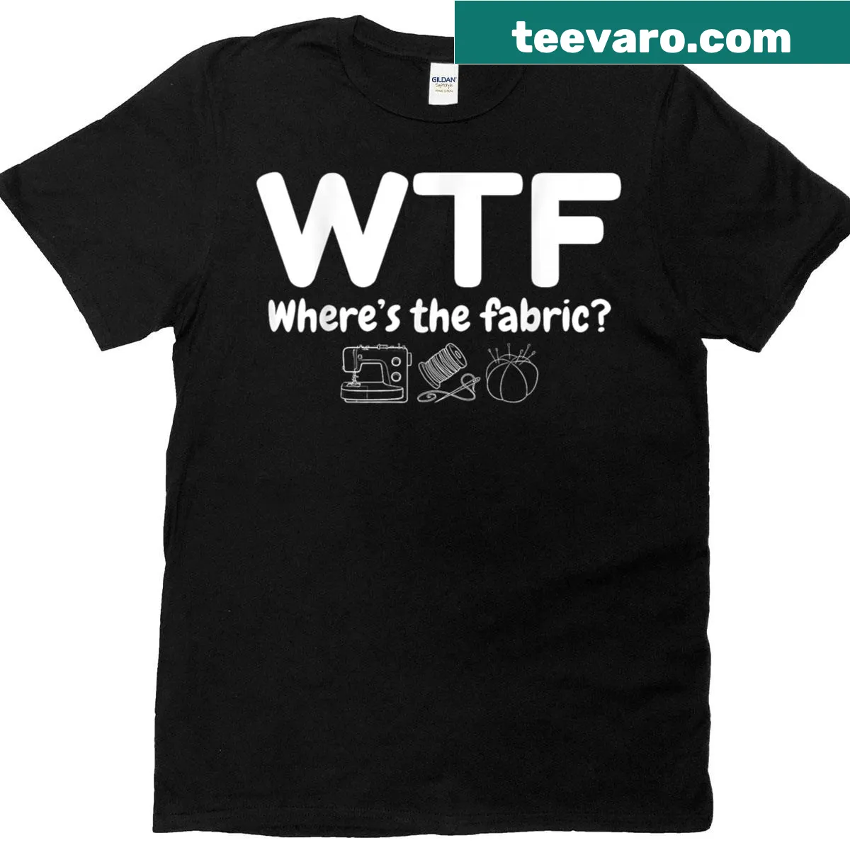 Funny quilter t-shirt with 'Wtf Wheres The Fabric' text — on a men's t-shirt