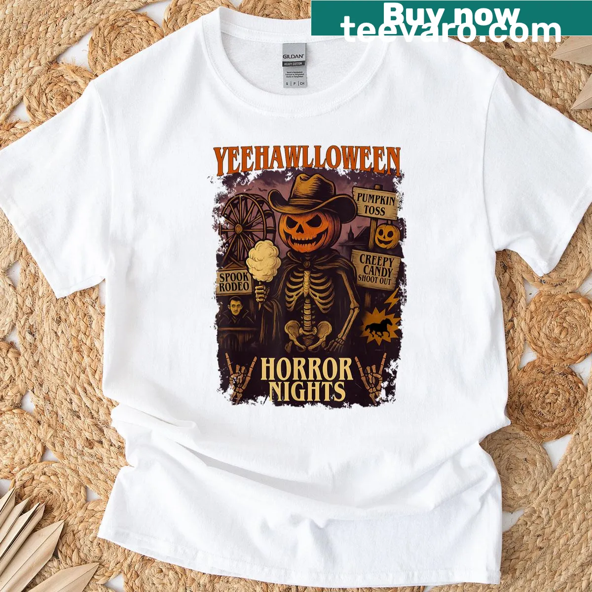 Playful pumpkin design for Halloween on a T-shirt — on a men's t-shirt