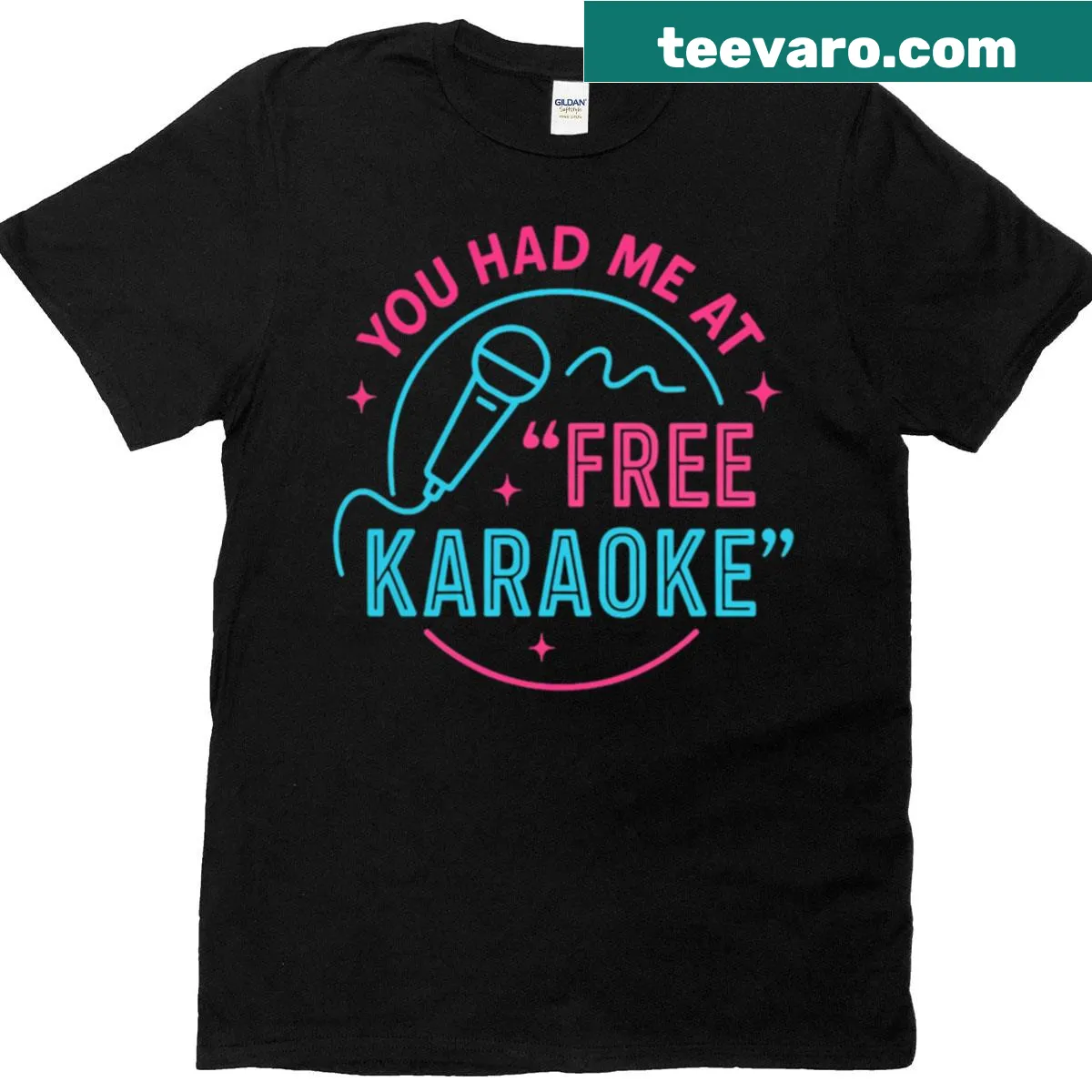 Playful karaoke-themed T-shirt with the phrase 'You Had Me At Free Karaoke' — on a men's t-shirt