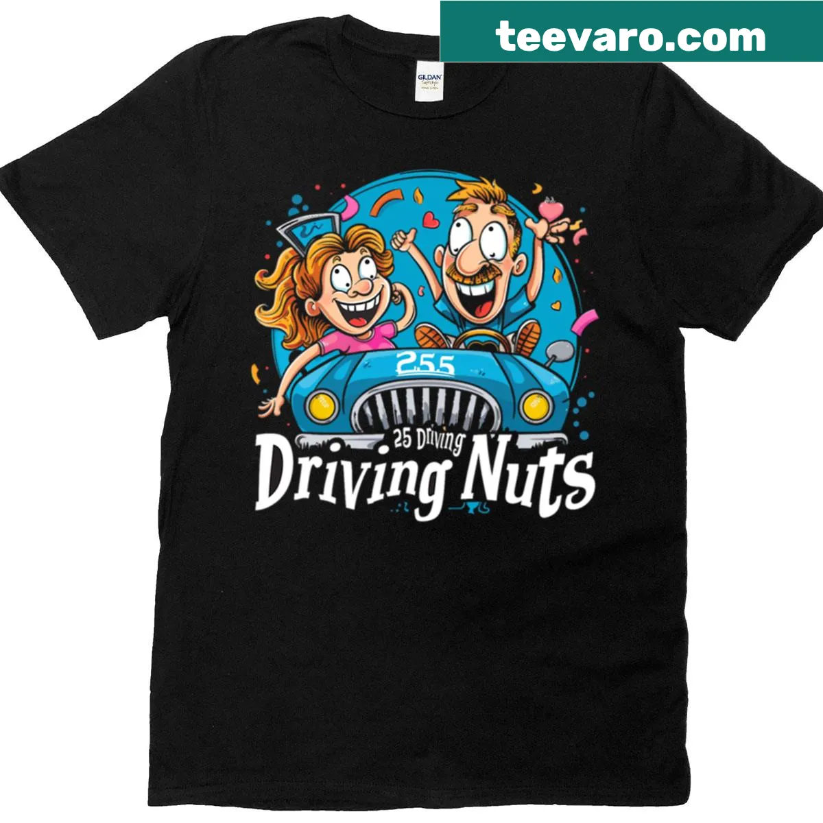 Funny anniversary t-shirt saying '25 Years Of Driving Each Other Nuts' — on a men's t-shirt