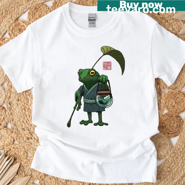 Cute cartoon t-shirt featuring a frog and his son