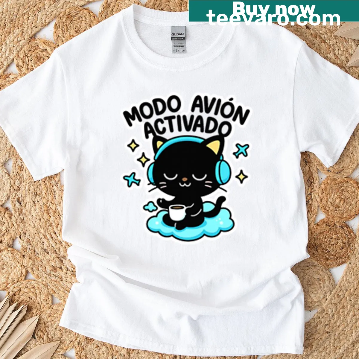 Minimalist Airplane Mode Activated t-shirt design with text — on a men's t-shirt