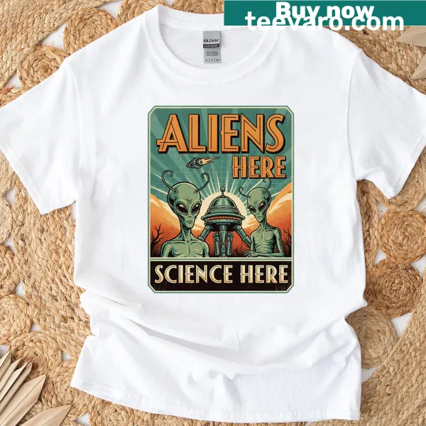 T-shirt with 'Aliens Here' graphic in playful design
