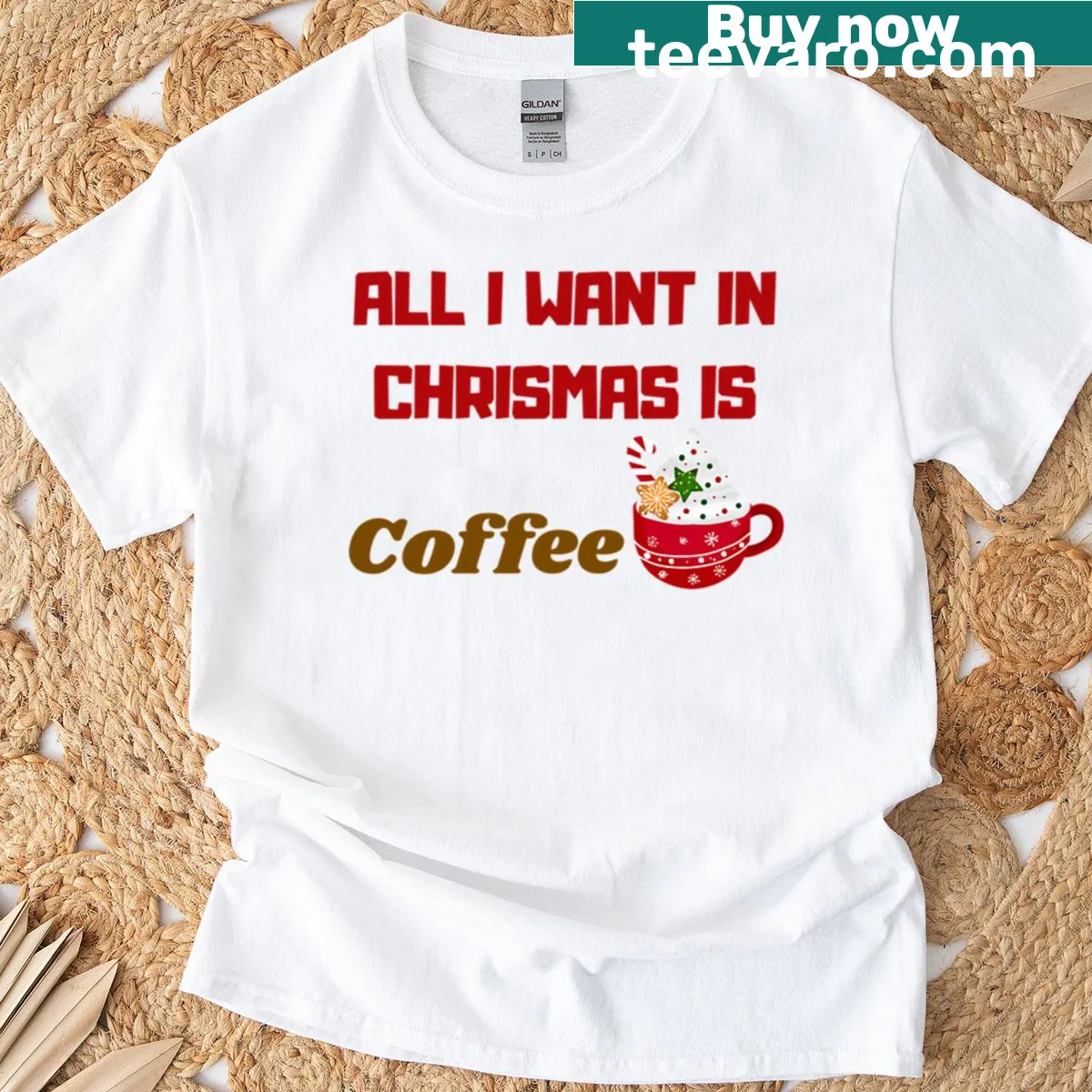 Text design featuring 'All I Want In Christmas Is Coffee' on a t-shirt. — on a men's t-shirt