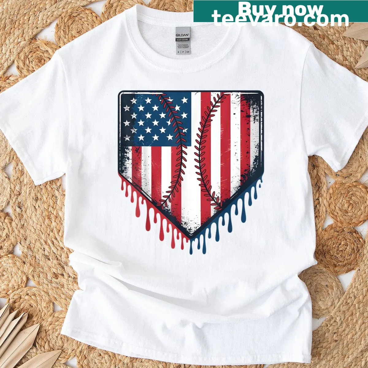 Patriotic T-shirt for baseball lovers featuring bold American themes — on a men's t-shirt