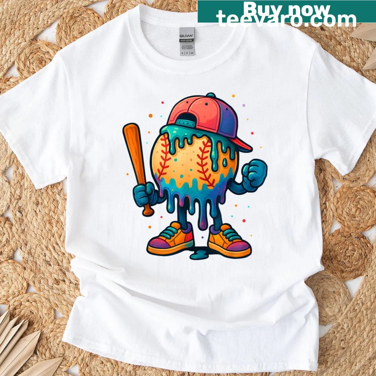 Kids t-shirt featuring a cartoon baseball player with an ice cream cone — on a men's t-shirt