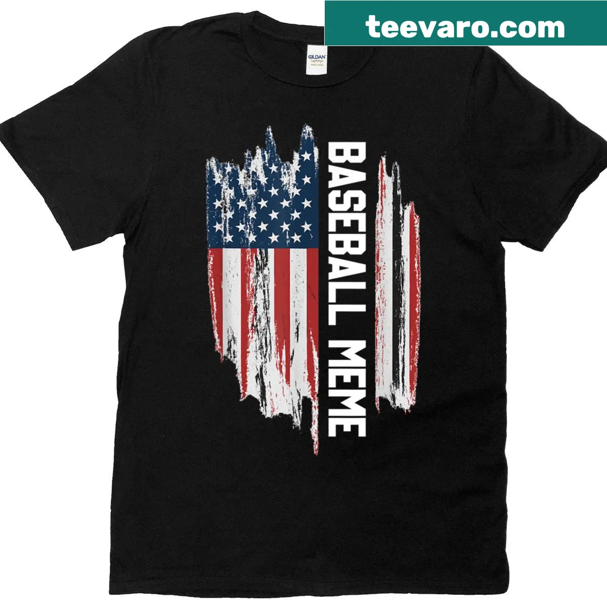 Baseball t-shirt featuring a meme and US flag design — on a men's t-shirt