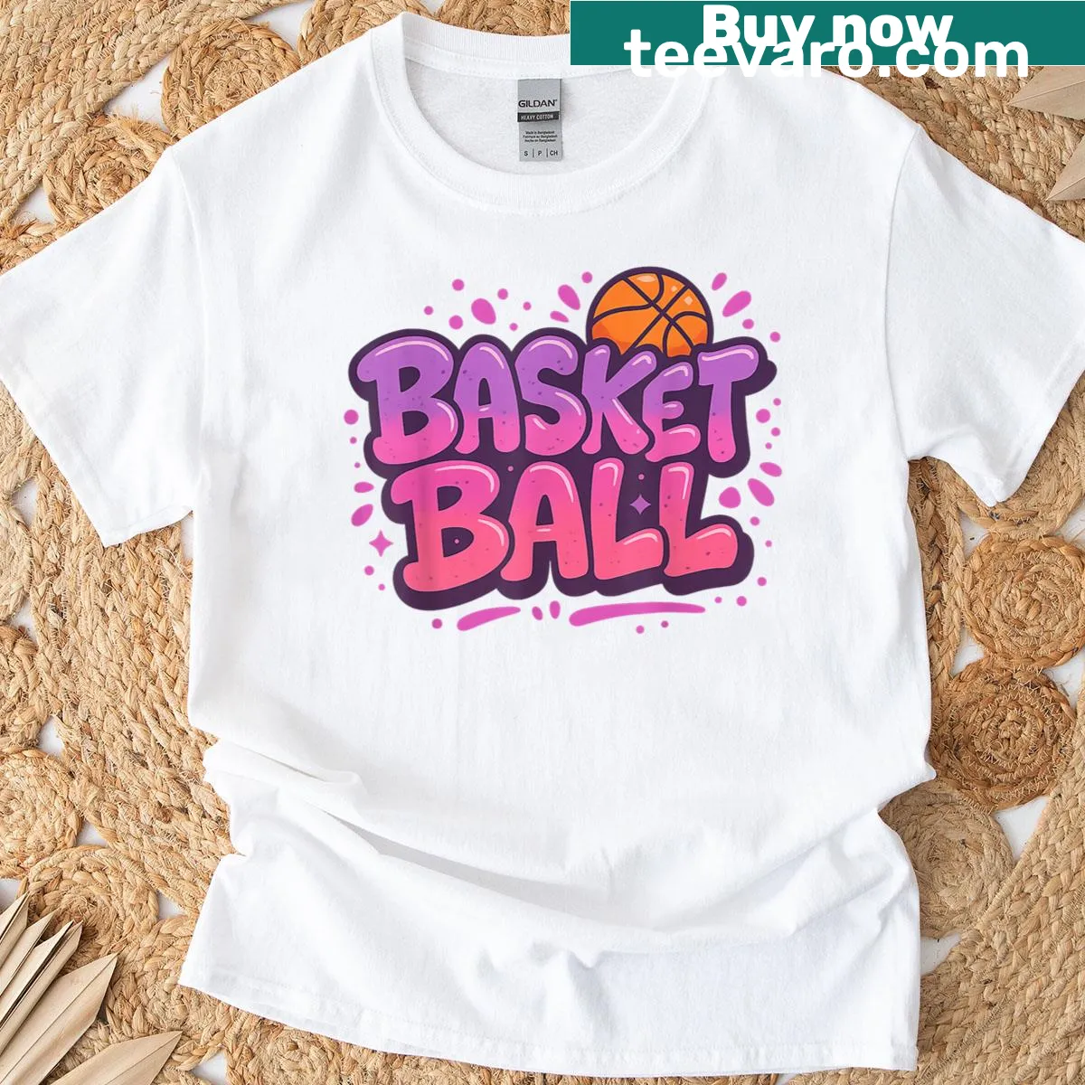 Graffiti-style basketball T-shirt with baller graphic — on a men's t-shirt
