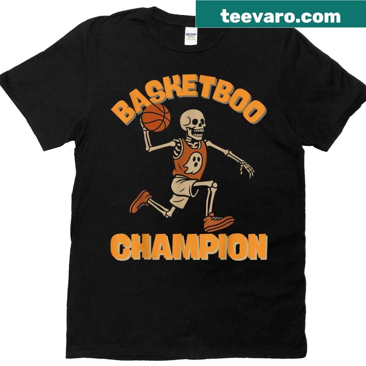 Funny skeleton ghost basketball graphic on a t-shirt — on a men's t-shirt
