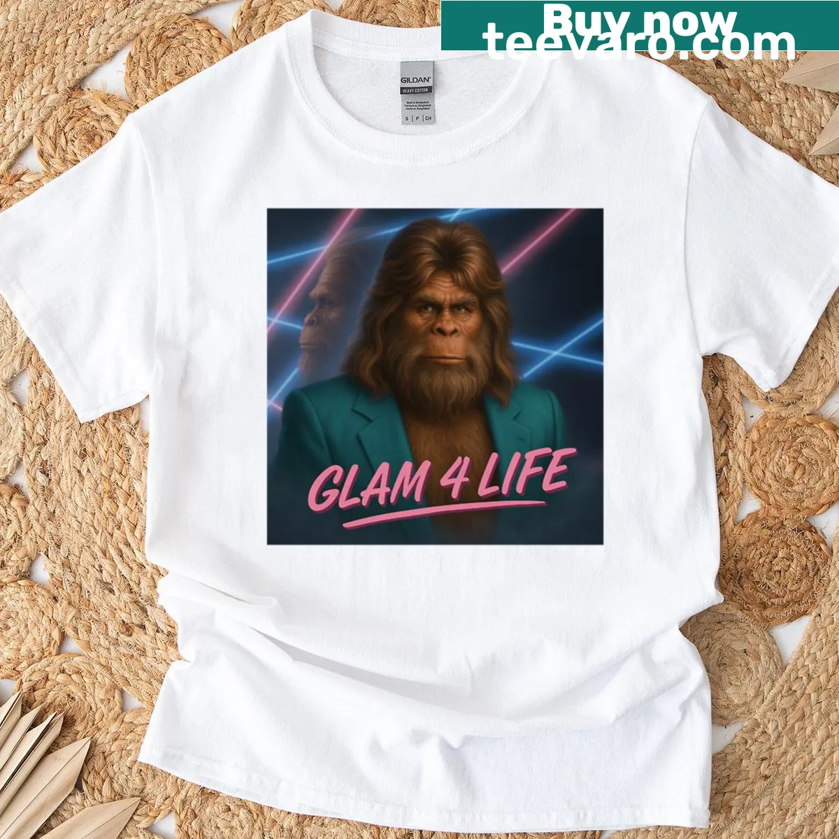 Whimsical Bigfoot illustration on a glamour shot T-shirt — on a men's t-shirt