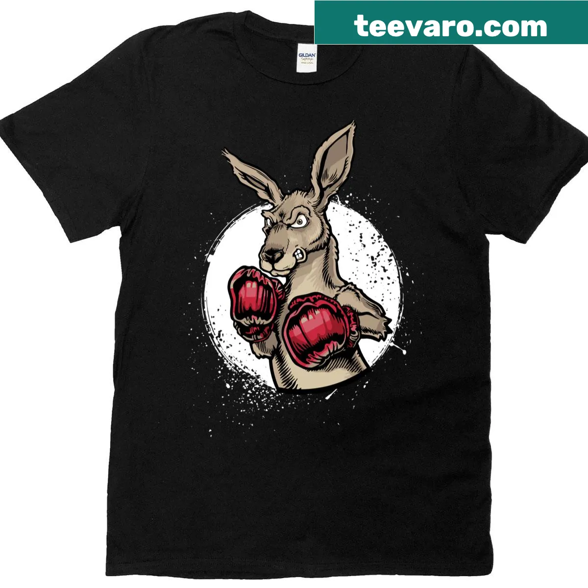 Cartoon kangaroo in boxing gloves on a humorous t-shirt — on a men's t-shirt