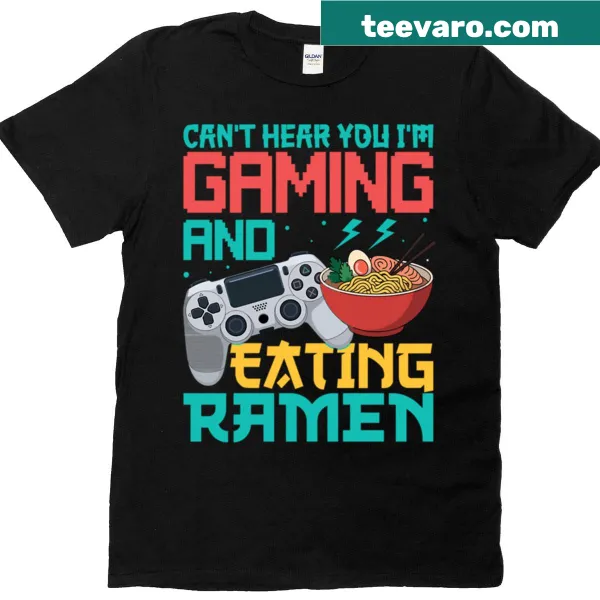 Boxy t-shirt with gaming and ramen art design
