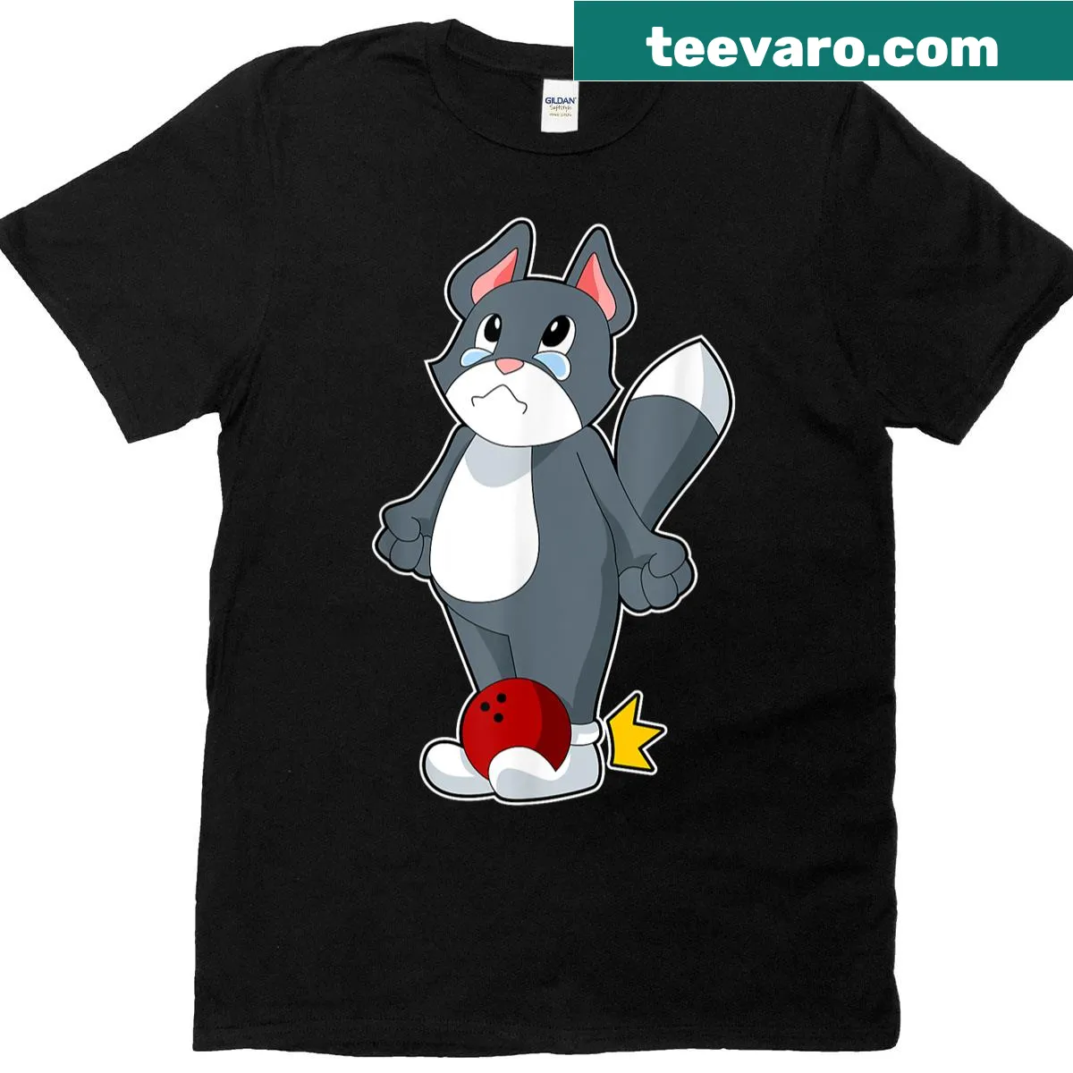 Playful cat bowling graphic on a fun sports t-shirt. — on a men's t-shirt