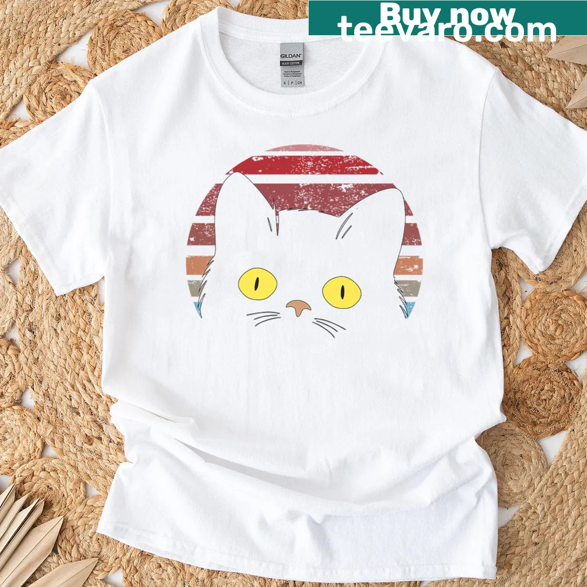 Retro black kitty cat design on a vintage style T-shirt — on a men's t-shirt