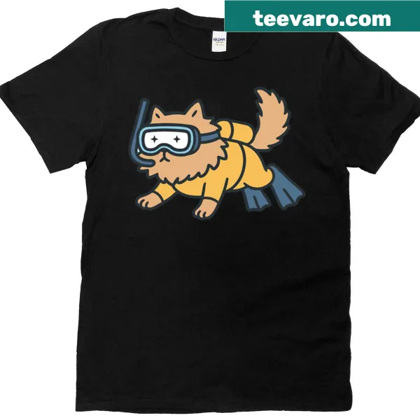 Playful cat scuba diving illustration t-shirt
