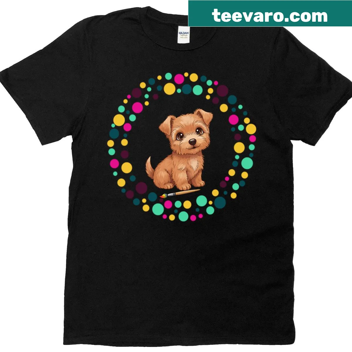 Illustrated Norwich Terrier design celebrating Dot Day on T-shirt — on a men's t-shirt