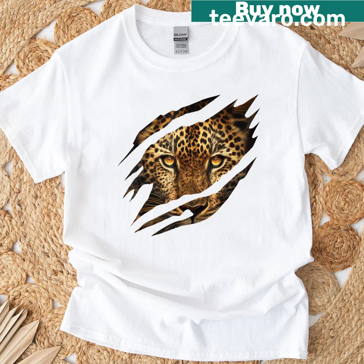 Cartoon faces of a lion, tiger, leopard, and cheetah on a T-shirt — on a men's t-shirt