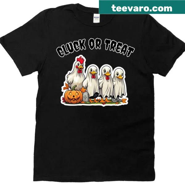 Cute Halloween-themed t-shirt with chicken illustration