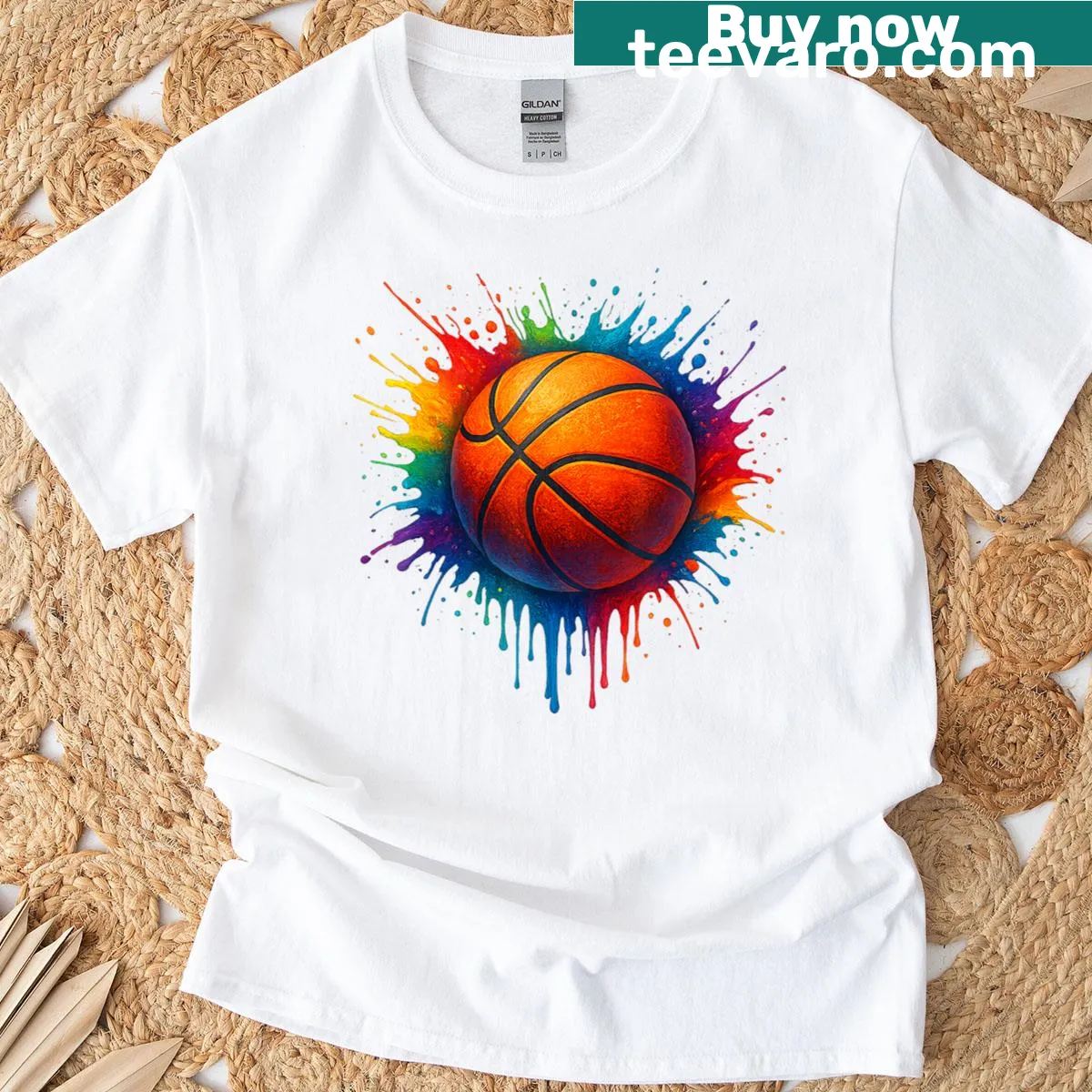 Splash art graphic of basketball on a T-shirt — on a men's t-shirt